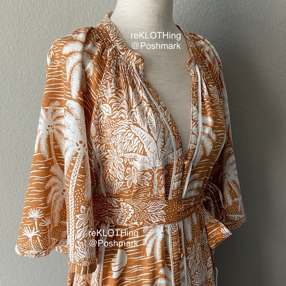 🛍H&M Kaftan Linen-blend Terracotta Midi Maxi Dres - Picture 11 of 16